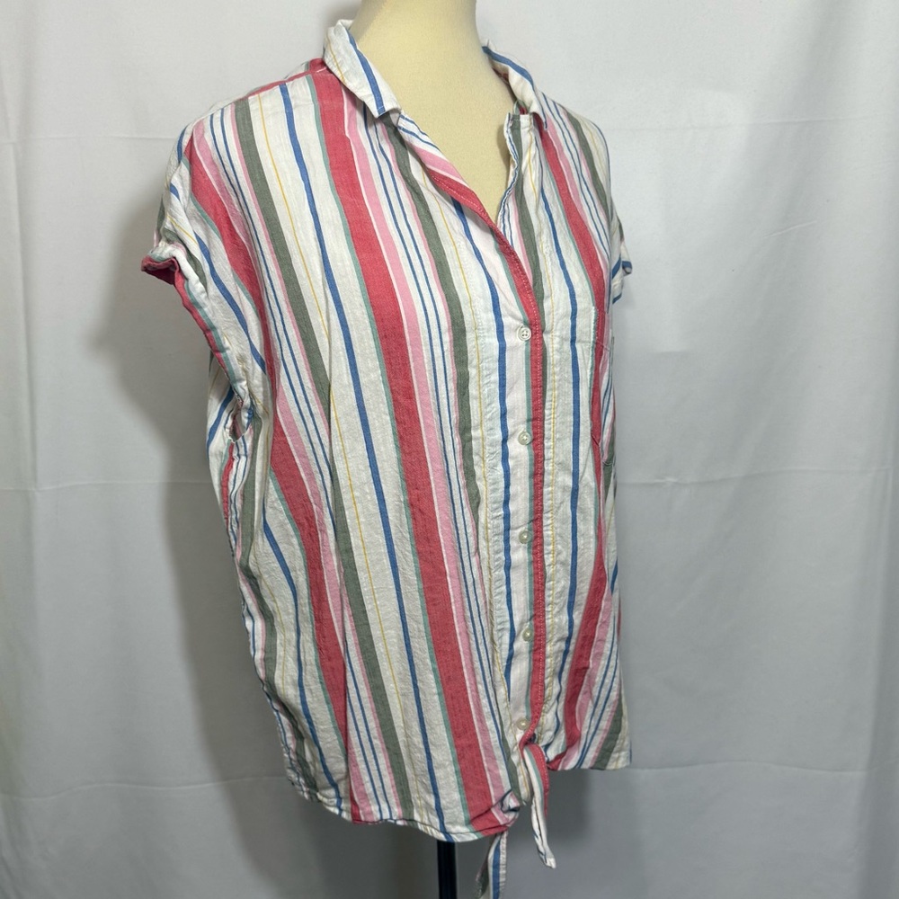Old Navy Striped Button-Down Shirt in Red, Blue, Green, Cream - Picture 4 of 13
